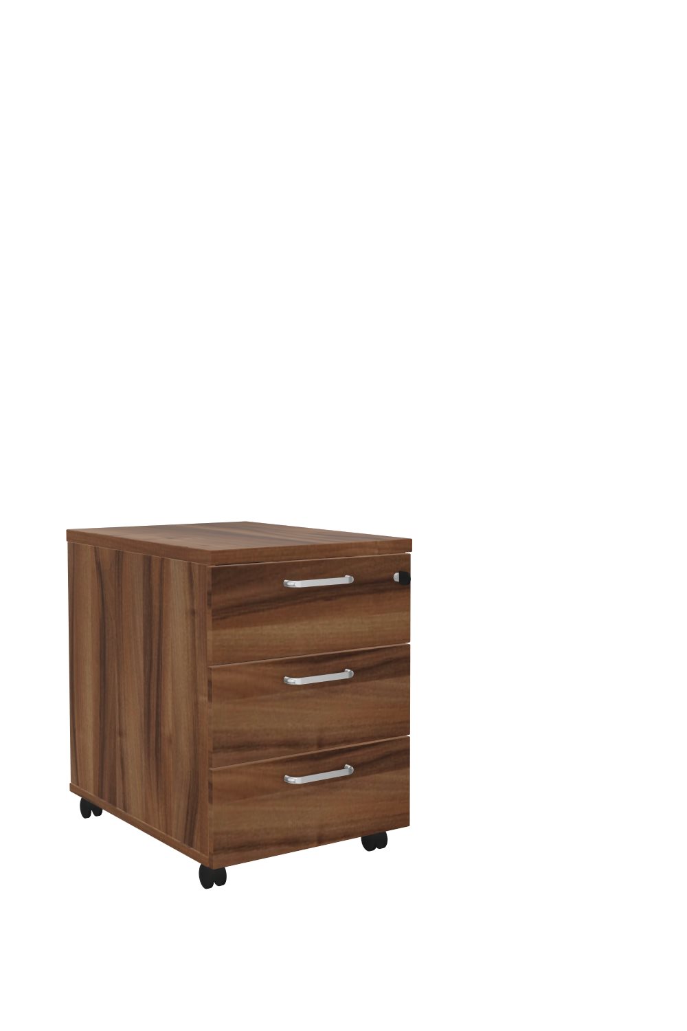 Rollcontainer-60-3-Schübe-Kunststoff-Nussbaum-Nussbaum-Alufarben-bmsofort-1 Tarragona Rollcontainer mit Schubkästen
