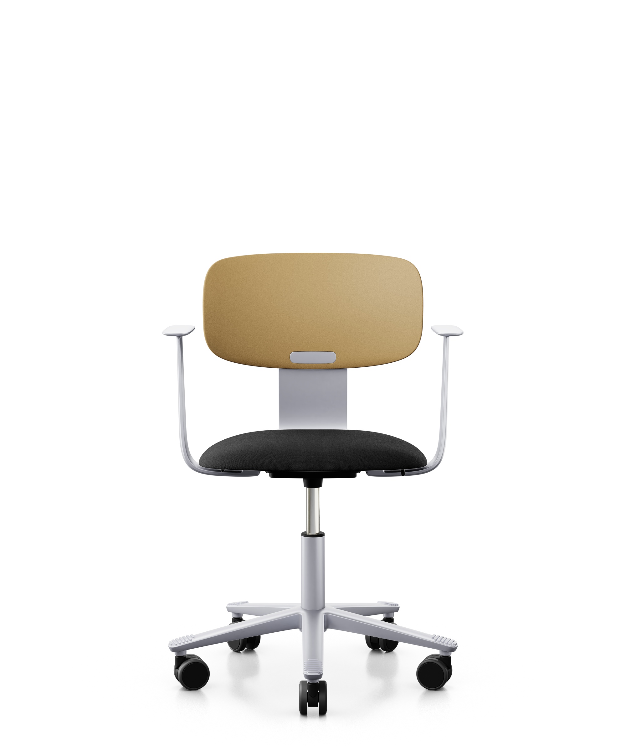 Arbeitsstuhl-Tion-Sitz-gepolstert-ocker-alufarben-schwarz-bmsofort-1 Homeofficestuhl Tion Sitz gepolstert