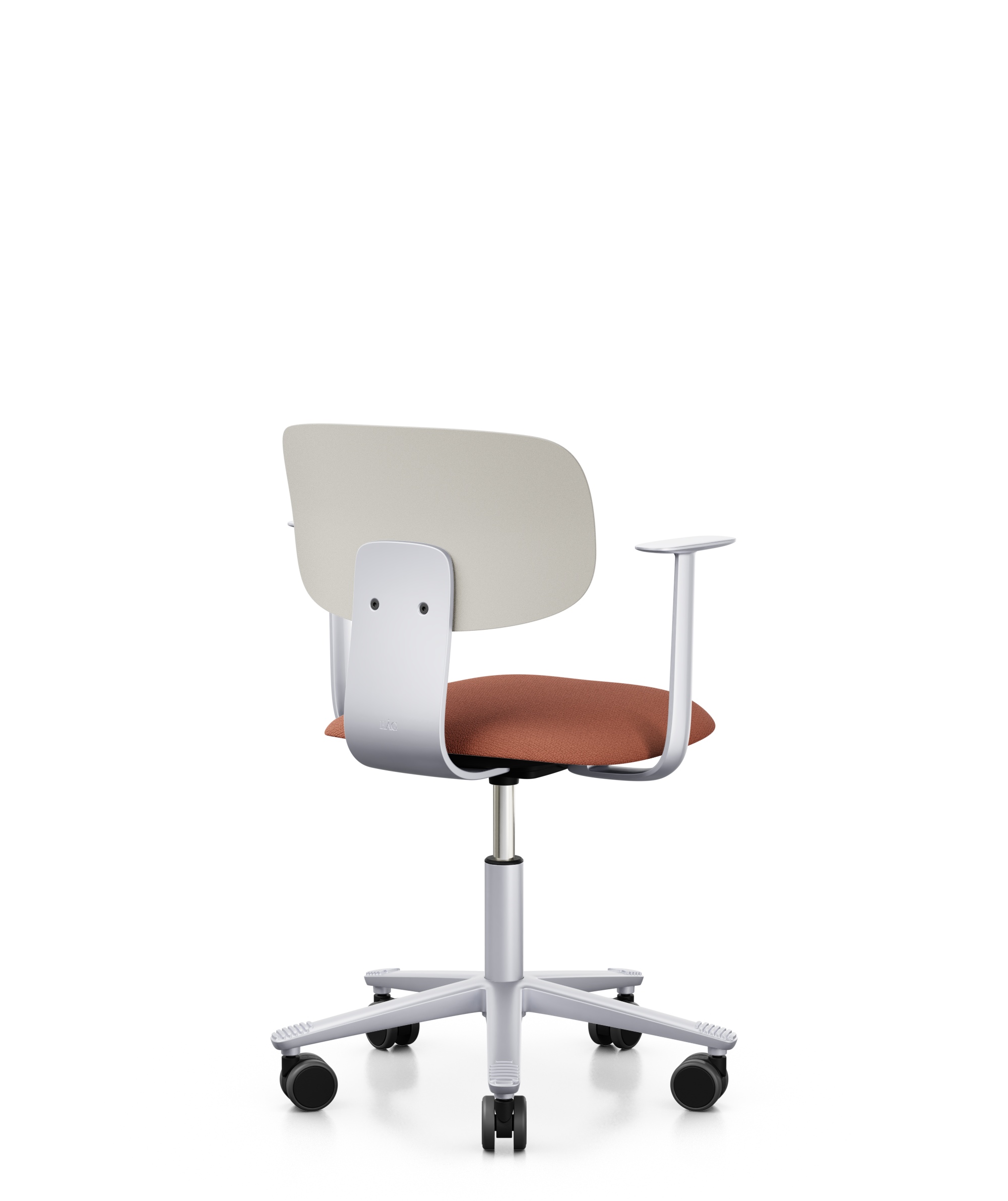 Arbeitsstuhl-Tion-Sitz-gepolstert-hellgrau-alufarben-ziegelrot-bmsofort-3 Homeofficestuhl Tion Sitz gepolstert