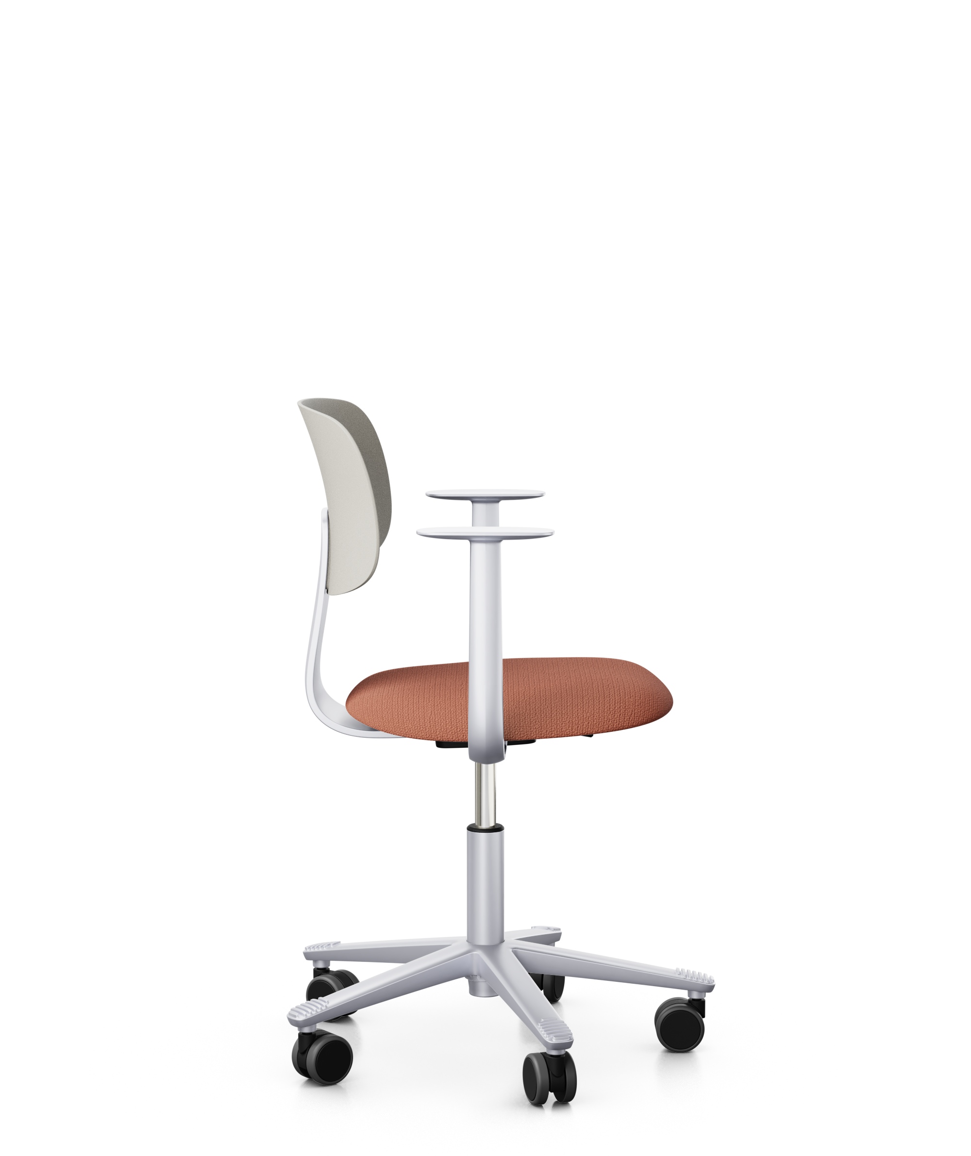 Arbeitsstuhl-Tion-Sitz-gepolstert-hellgrau-alufarben-ziegelrot-bmsofort-2 Homeofficestuhl Tion Sitz gepolstert