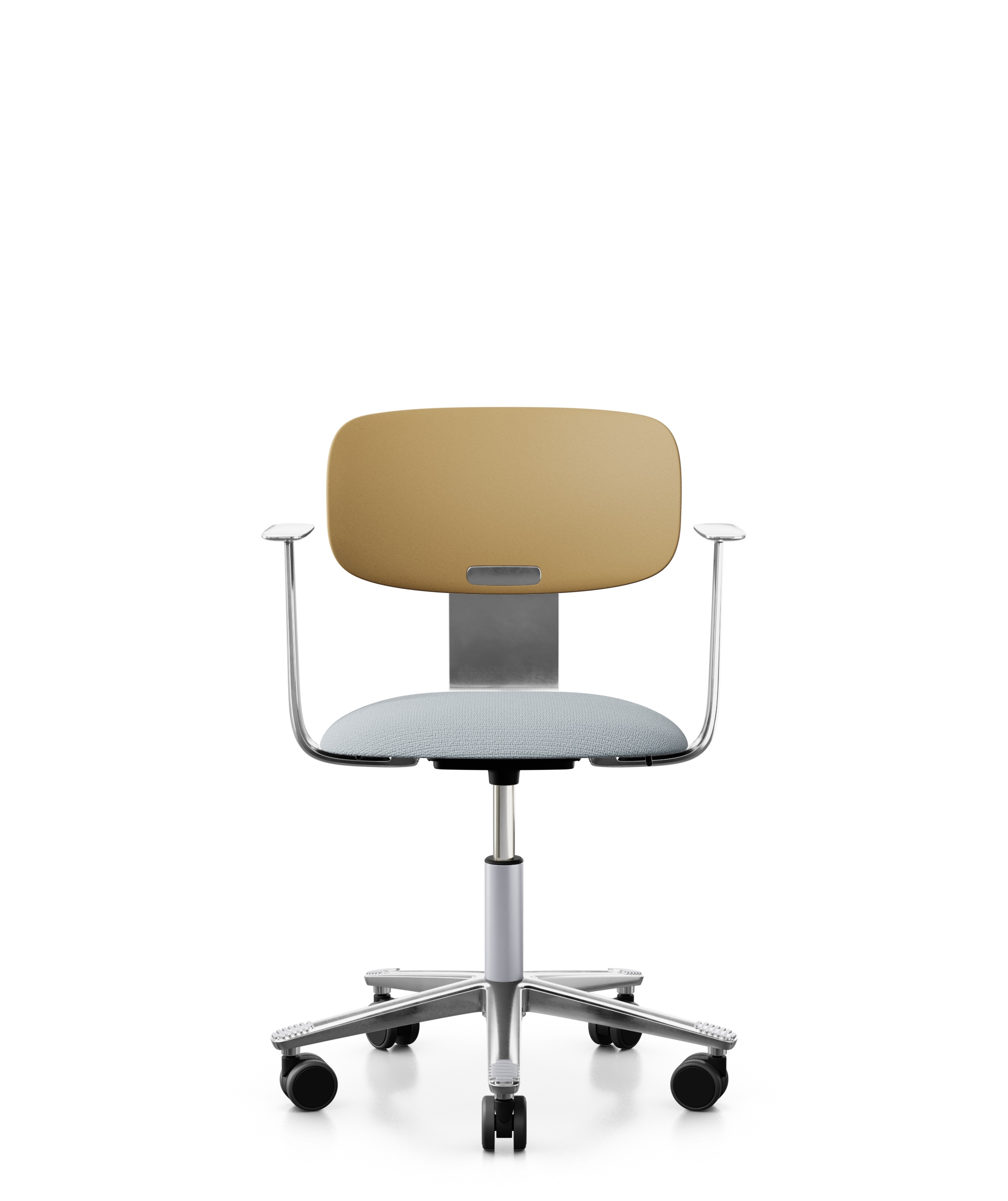 Arbeitsstuhl-Tion-Sitz-gepolstert-ocker-poliert-hellgrau-bmsofort-1 Homeofficestuhl Tion Sitz gepolstert